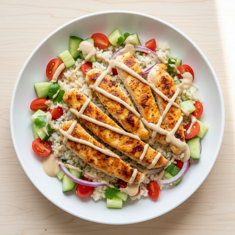 Crispy Lemon-Herb Chicken Shawarma Bowls