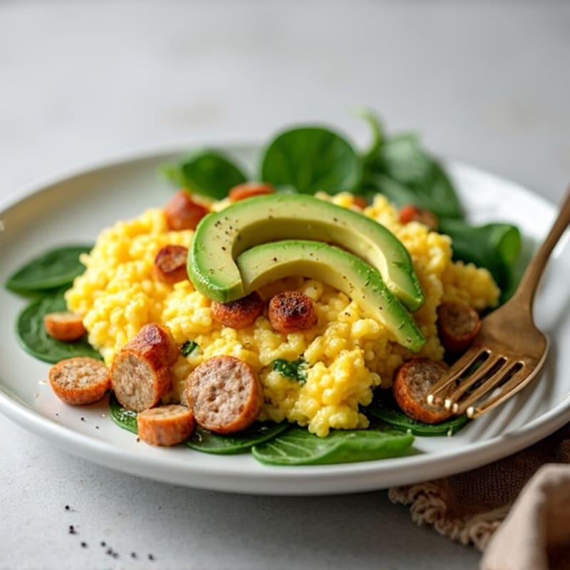Egg White Scramble with Turkey Sausage and Spinach