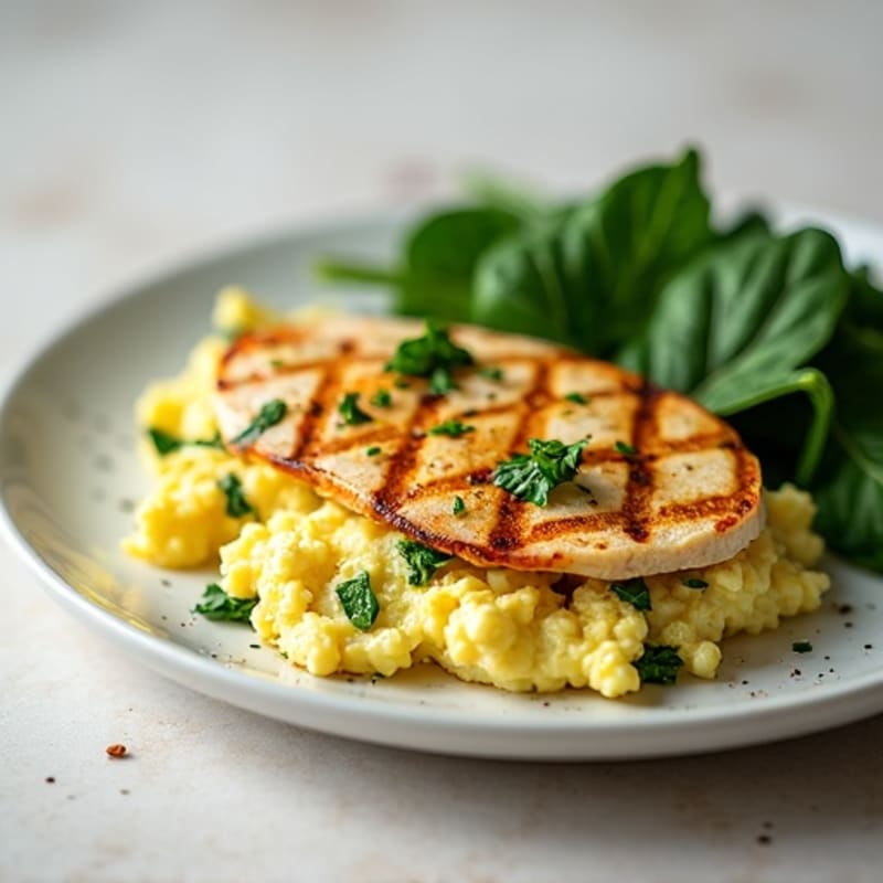 Egg White and Spinach Scramble with Grilled Turkey Breast