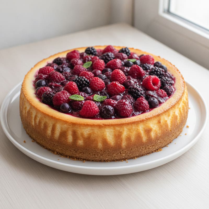 Greek Yogurt Protein Cheesecake with Berry Compote