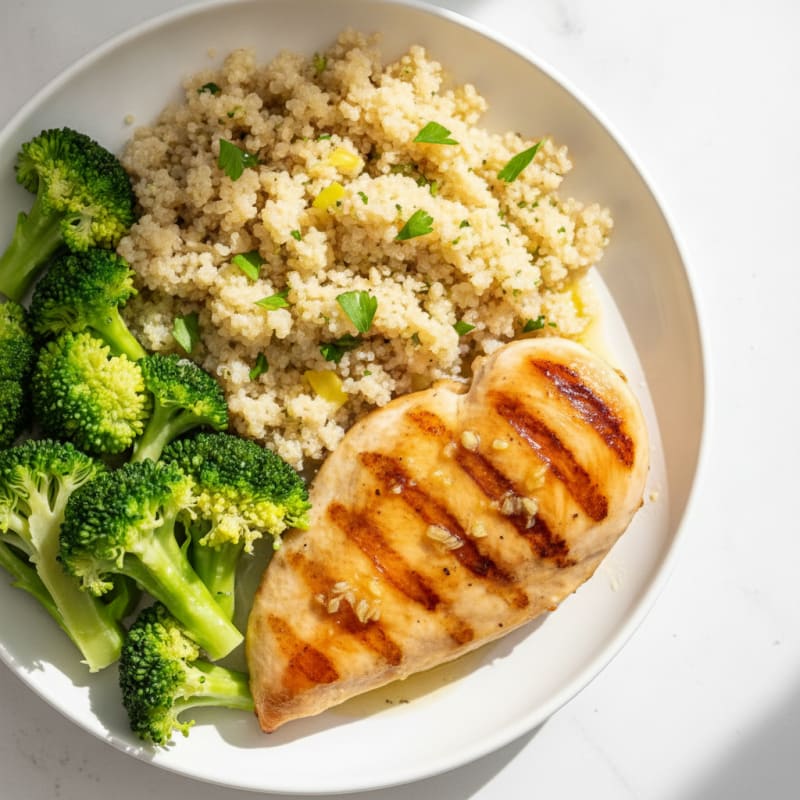 Grilled Chicken Breast with Quinoa and Steamed Broccoli