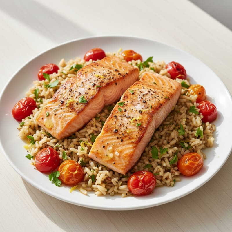 Pan-Seared Salmon with Lemon-Herb Rice