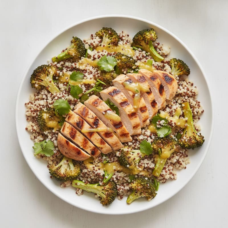 Grilled Chicken Quinoa Salad with Roasted Broccoli