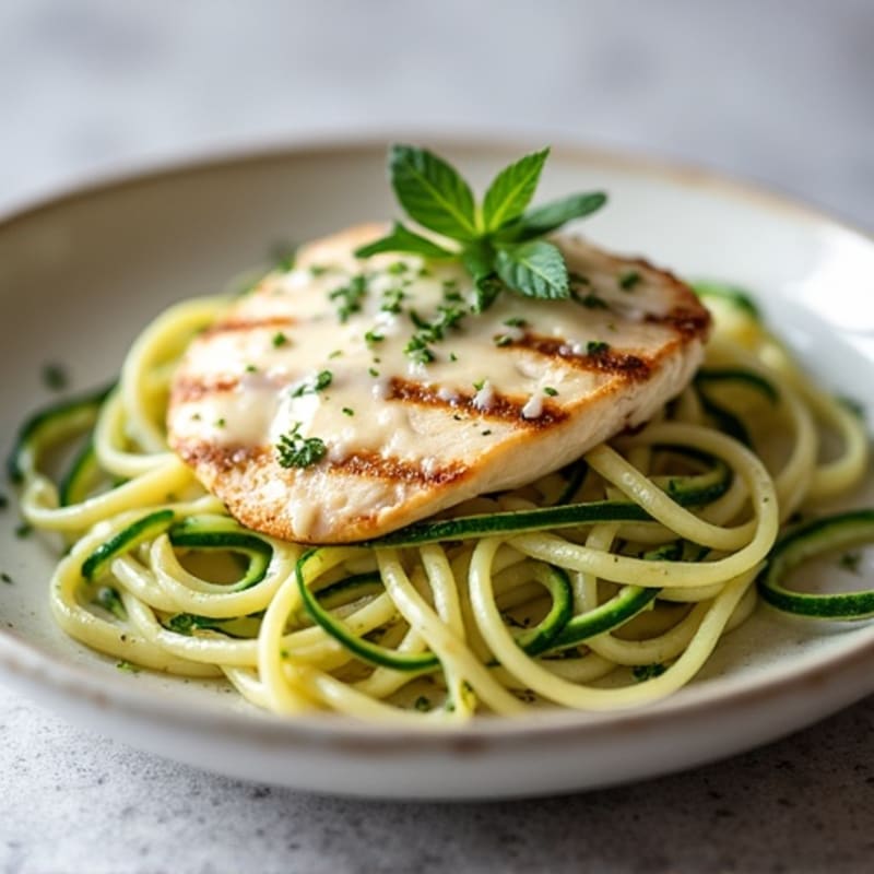 Creamy Lightened-Up Chicken Alfredo with Zucchini Noodles