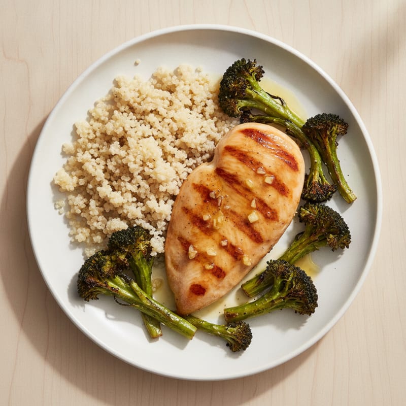 Grilled Chicken Breast with Quinoa and Roasted Broccoli