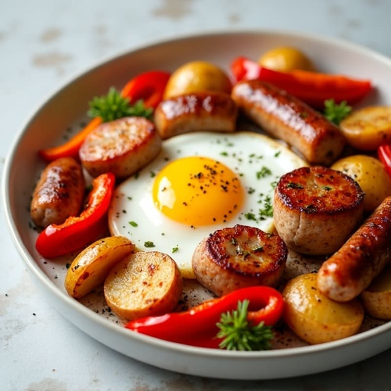 Sheet Pan Sausage and Crispy Potato Roast with Bell Peppers