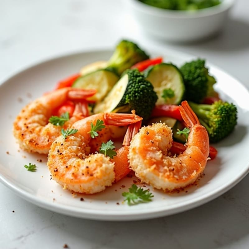 Healthy Crispy Coconut Shrimp with Roasted Vegetables