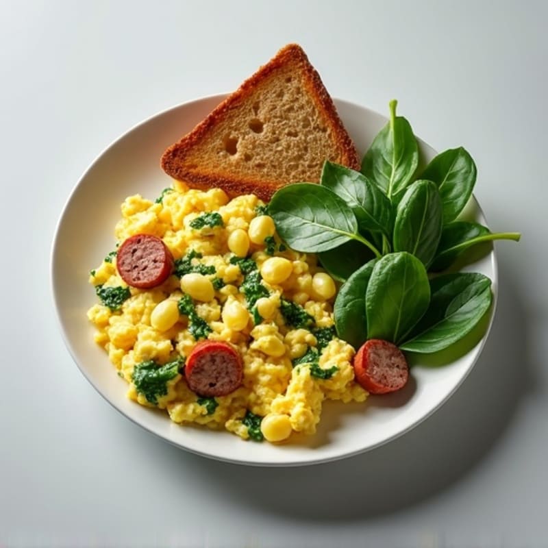 Egg White Spinach Scramble with Turkey Sausage