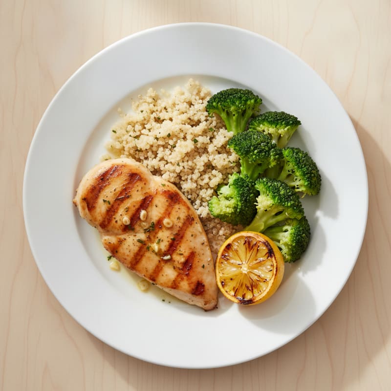Grilled Chicken Breast with Quinoa and Steamed Broccoli