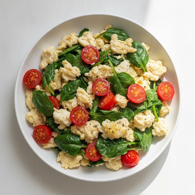 Egg White Spinach Scramble with Cherry Tomatoes