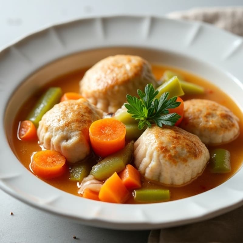 Tender Chicken and Vegetable Stew with Fluffy Whole Wheat Dumplings