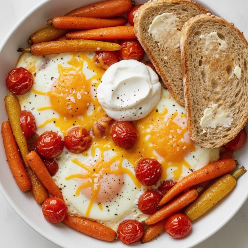 Baked Eggs with Roasted Tomatoes and Carrots