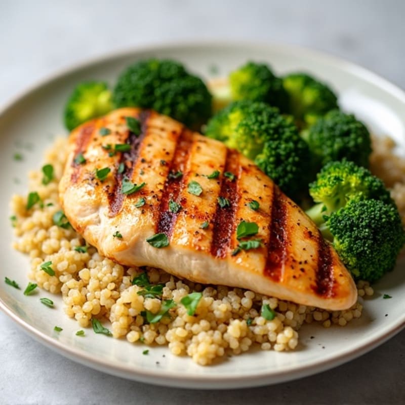 Grilled Chicken Breast with Roasted Broccoli and Quinoa