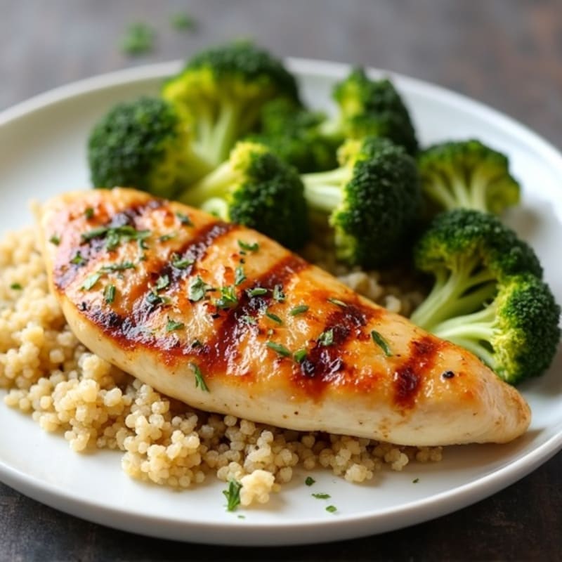 Grilled Chicken Breast with Quinoa and Roasted Broccoli