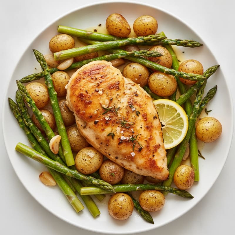 Garlic Herb Roasted Chicken with Asparagus