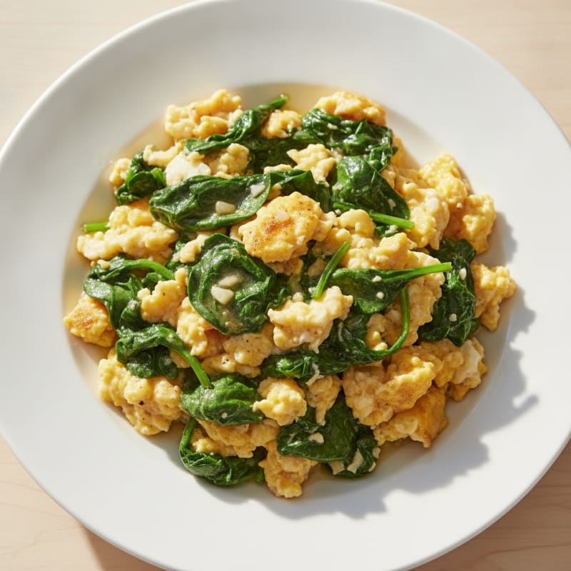 Scrambled Eggs with Sautéed Spinach