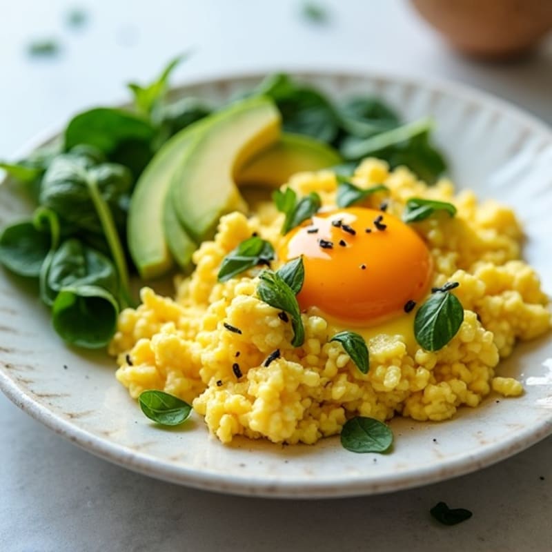 Fluffy Scrambled Eggs with Fresh Spinach and Creamy Avocado