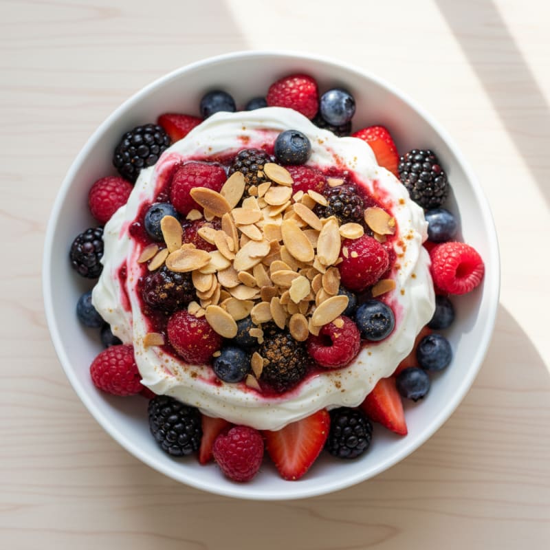 Greek Yogurt Protein Parfait with Mixed Berries and Almonds