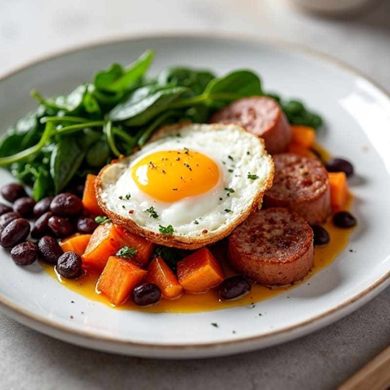 Crispy Sweet Potato Hash with Eggs and Sautéed Greens