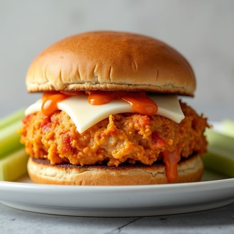 Lean Buffalo Chicken Burgers with Blue Cheese and Crisp Celery Sticks
