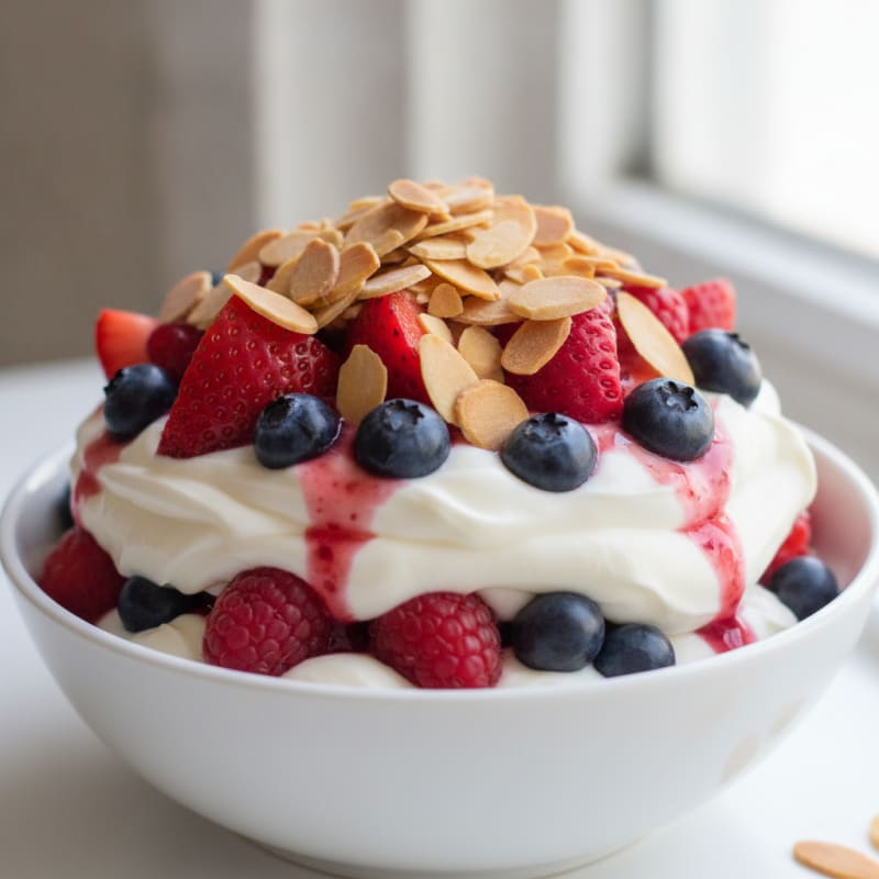 Greek Yogurt Protein Parfait with Mixed Berries and Almonds