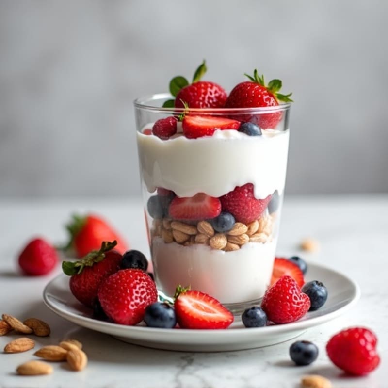 Greek Yogurt Protein Parfait with Mixed Berries and Almonds