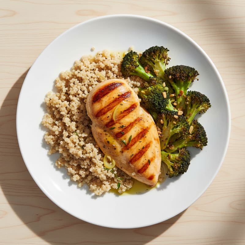 Grilled Chicken Breast with Quinoa and Roasted Broccoli