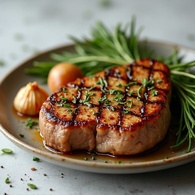 Herb-Crusted Pan Seared Steak with Roasted Garlic