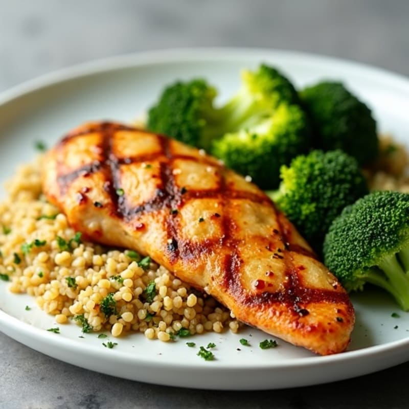 Grilled Chicken Breast with Quinoa and Roasted Broccoli