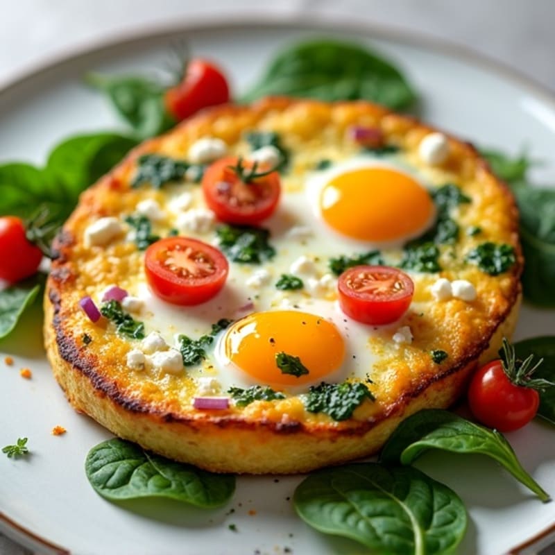 Fluffy Baked Egg Frittata with Fresh Spinach and Cherry Tomatoes