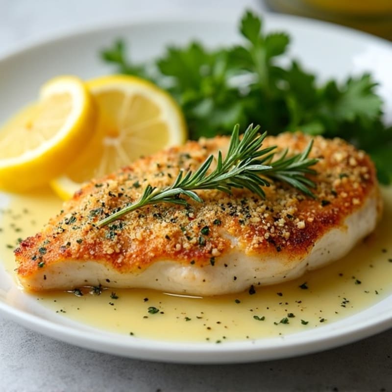 Herb-Crusted Pan Seared Chicken with Lemon Garlic Sauce