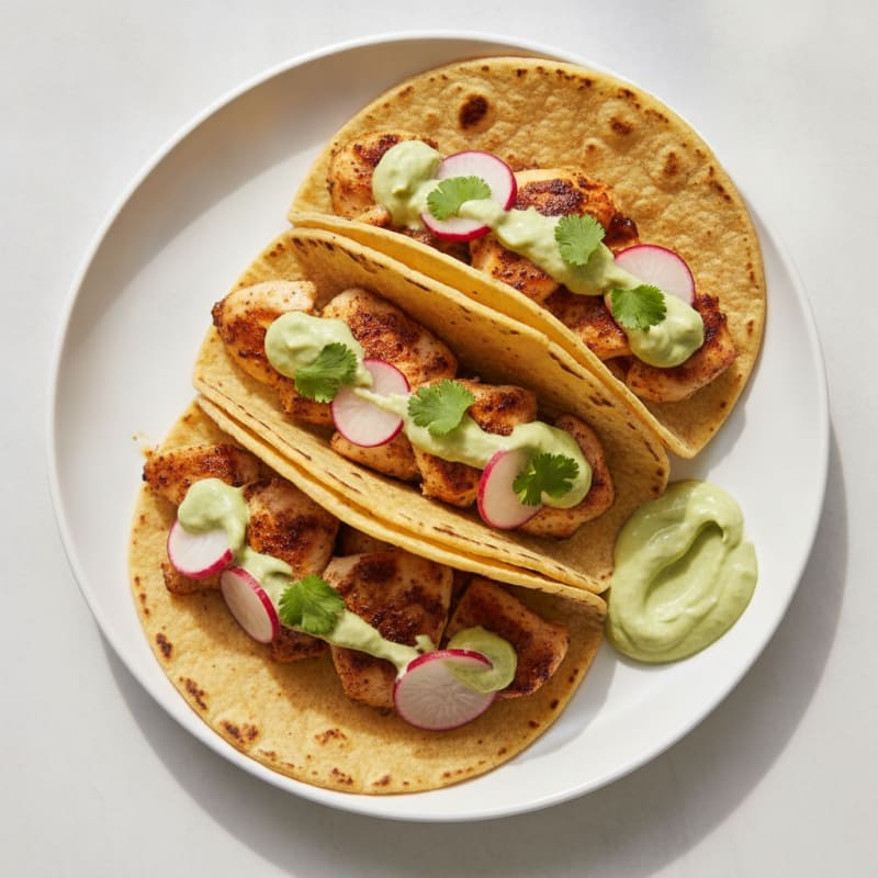 Chicken Street Tacos with Avocado Crema