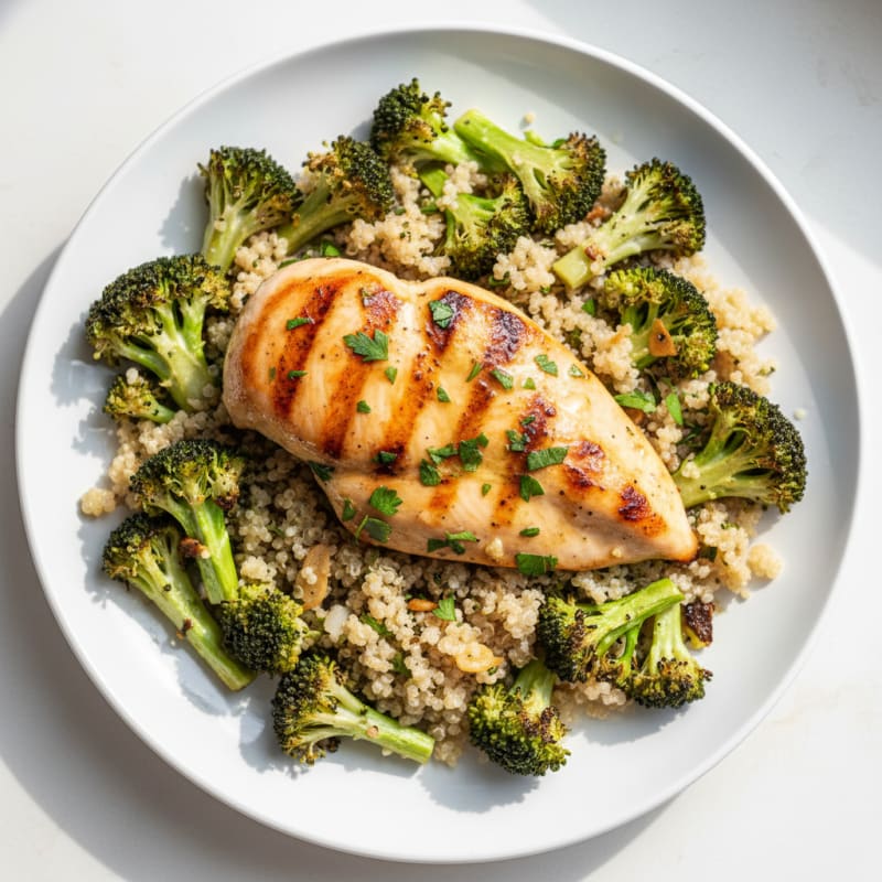 Grilled Chicken Breast with Roasted Broccoli and Quinoa