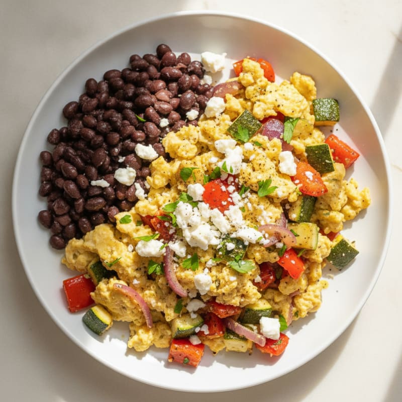 Hearty Scrambled Eggs with Roasted Vegetables