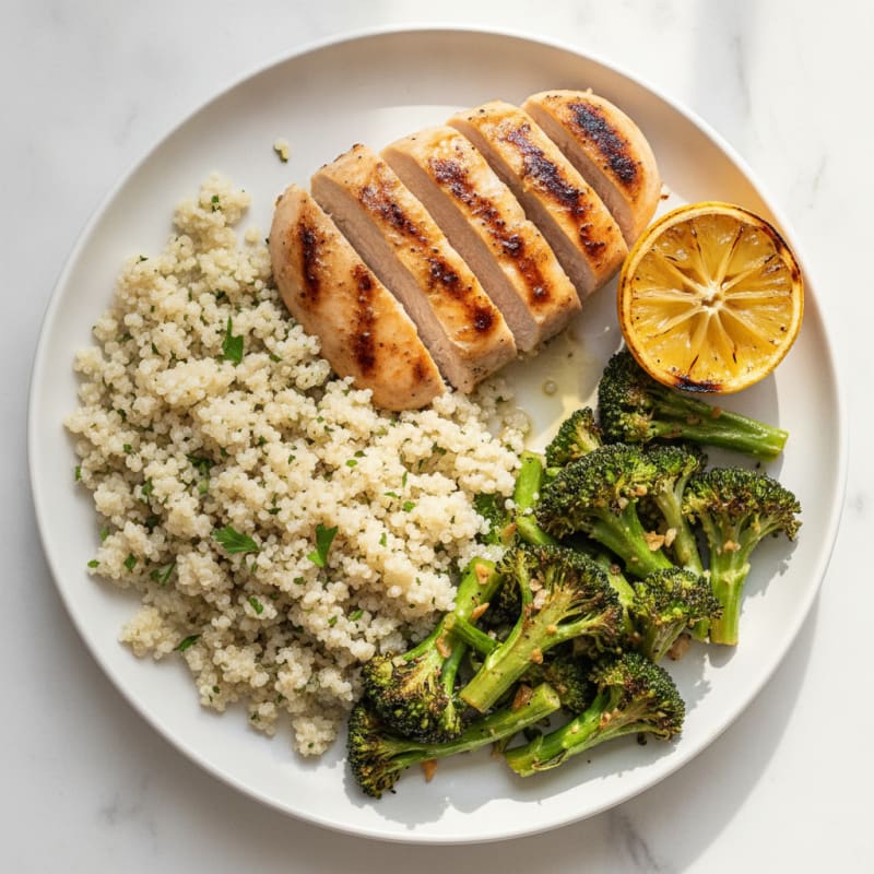 Grilled Chicken Breast with Quinoa and Roasted Broccoli