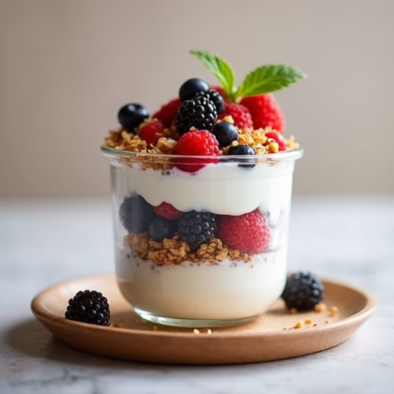 Greek Yogurt Parfait with Silky Tofu, Chia Seeds and Mixed Berries