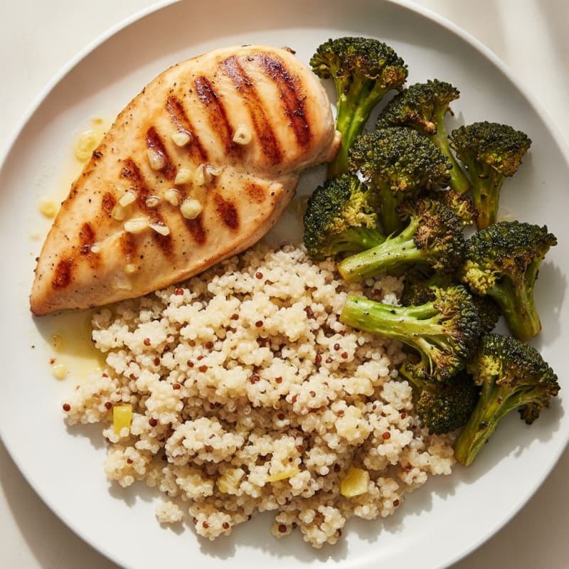 Grilled Chicken Breast with Quinoa and Roasted Broccoli