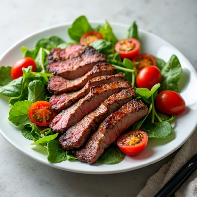 Grilled Beef Steak Salad with Mixed Greens and Cherry Tomatoes
