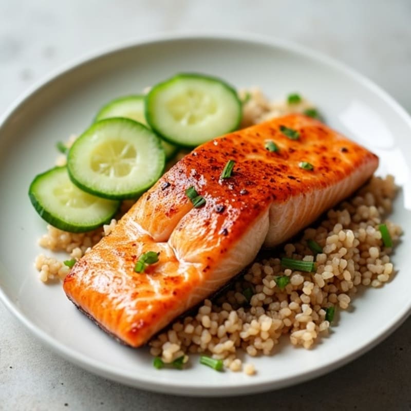 Honey-Glazed Salmon with Brown Rice and Crisp Cucumber