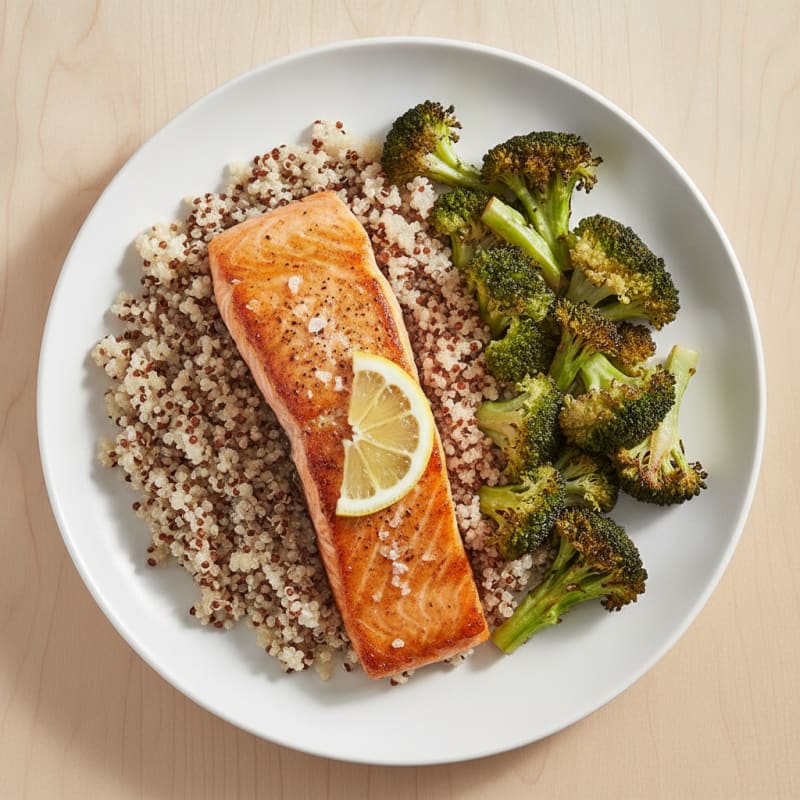 Seared Salmon with Roasted Broccoli and Quinoa