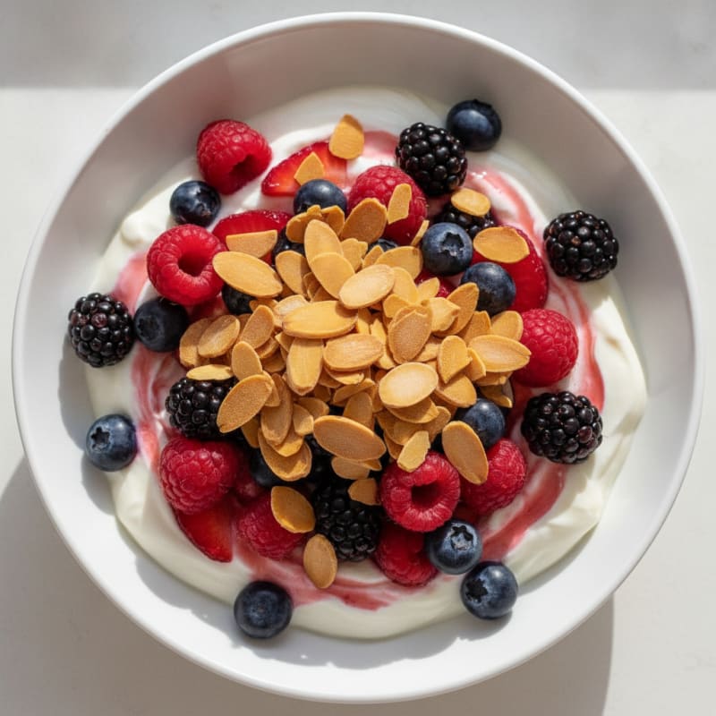 Greek Yogurt Protein Parfait with Mixed Berries and Almonds