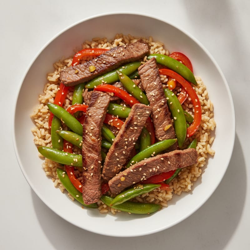 Lean Beef Stir Fry with Crisp Bell Peppers and Brown Rice