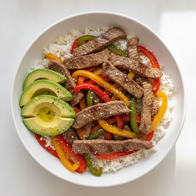 Savory Steak and Bell Pepper Rice Bowl