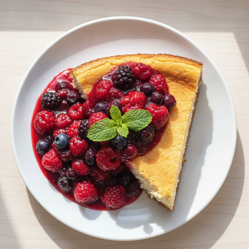 Greek Yogurt Protein Cheesecake with Mixed Berries