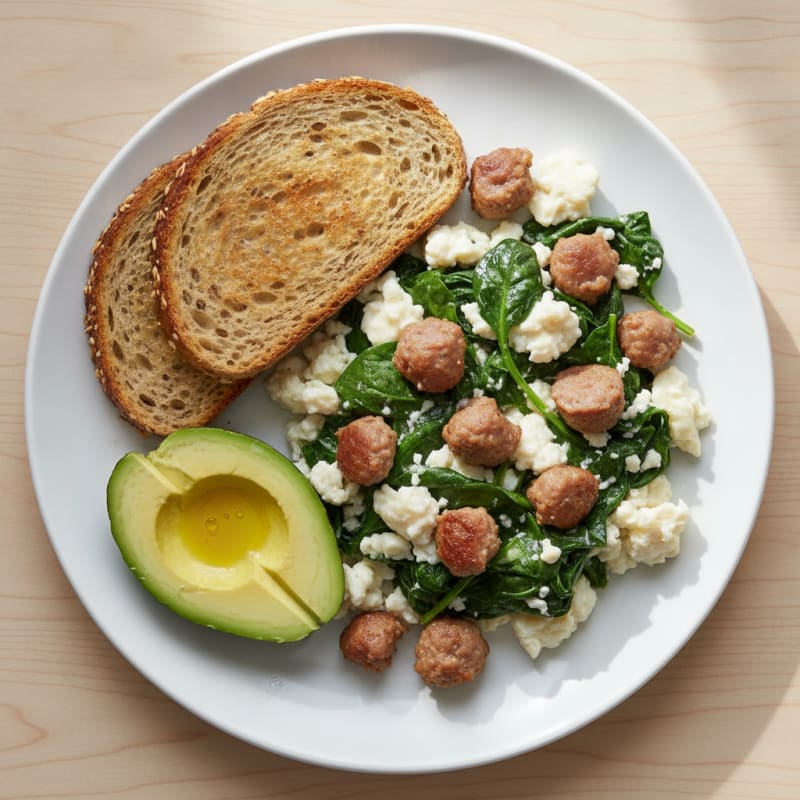 Egg White and Spinach Scramble with Turkey Sausage