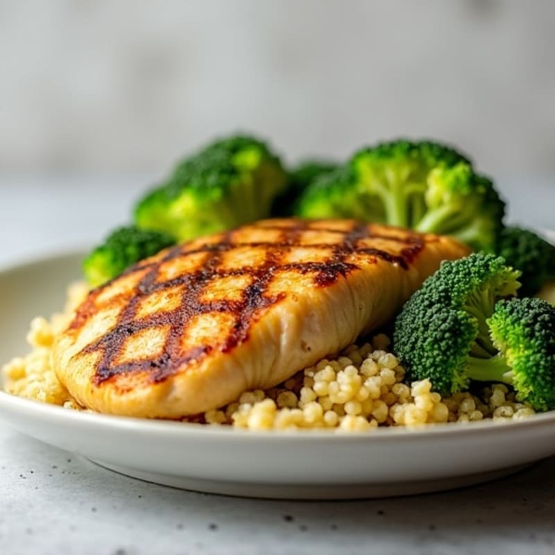 Grilled Chicken Breast with Quinoa and Roasted Broccoli