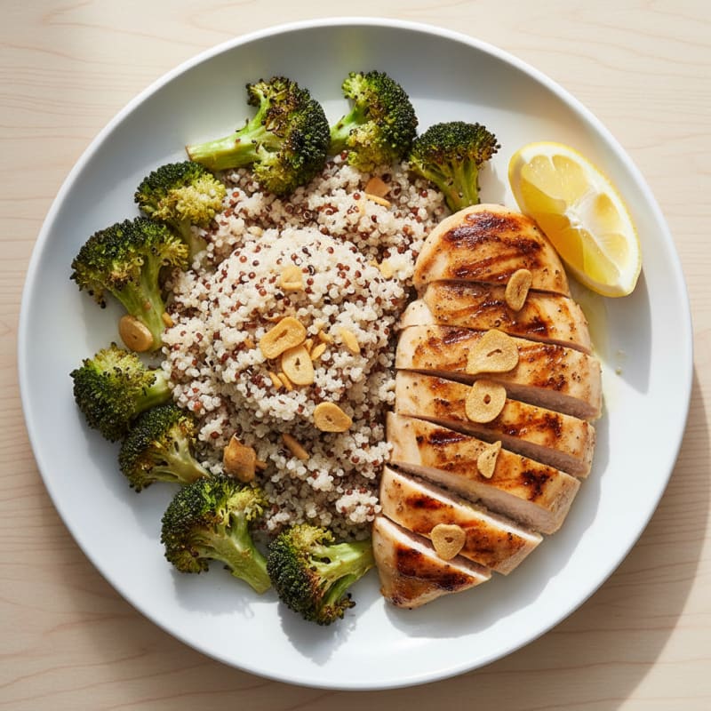 Grilled Chicken Breast with Roasted Broccoli and Quinoa