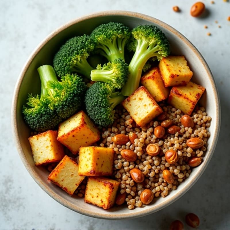 Crispy Lentil and Quinoa Power Bowl with Roasted Broccoli