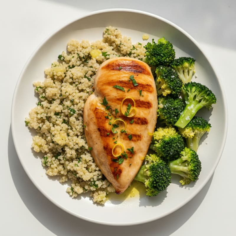 Grilled Chicken Breast with Quinoa and Steamed Broccoli