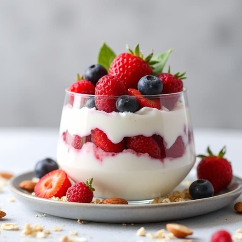 Creamy Greek Yogurt Parfait with Mixed Berries and Toasted Almonds